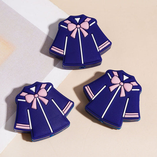 Academic Graduation Dress with Pink Bowtie, Dark Blue & Yellow Silicone Focal Beads