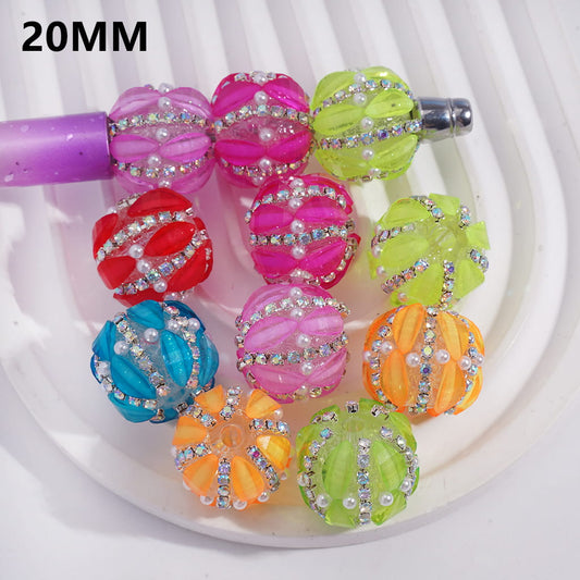 Leaf Shaped Round Acrylic Beads with AB Rhinestone Chains & White Pearls 20MM (Please Read Description) Random Mix