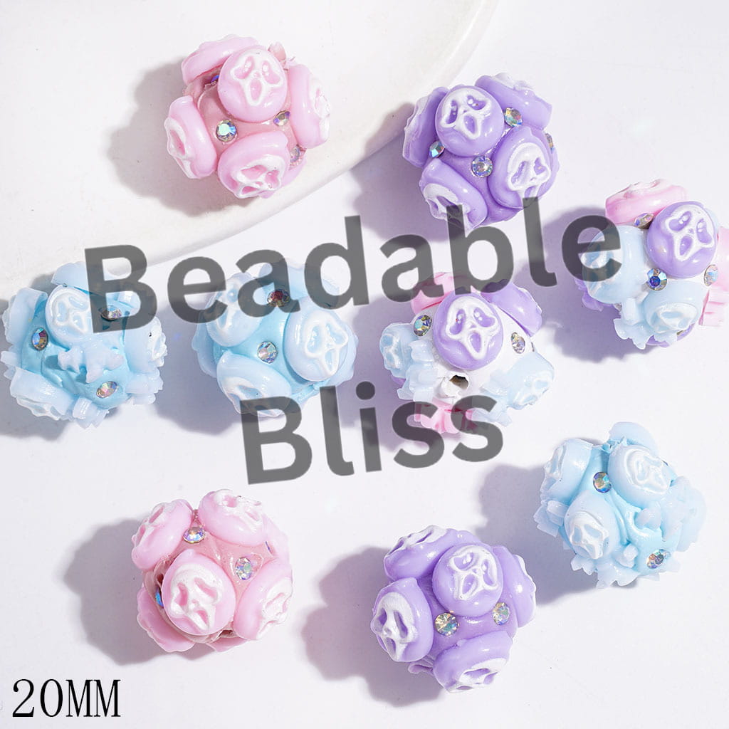 Horror Mask with AB Rhinestones Clay Beads, 20MM Multi-Color Random Mix