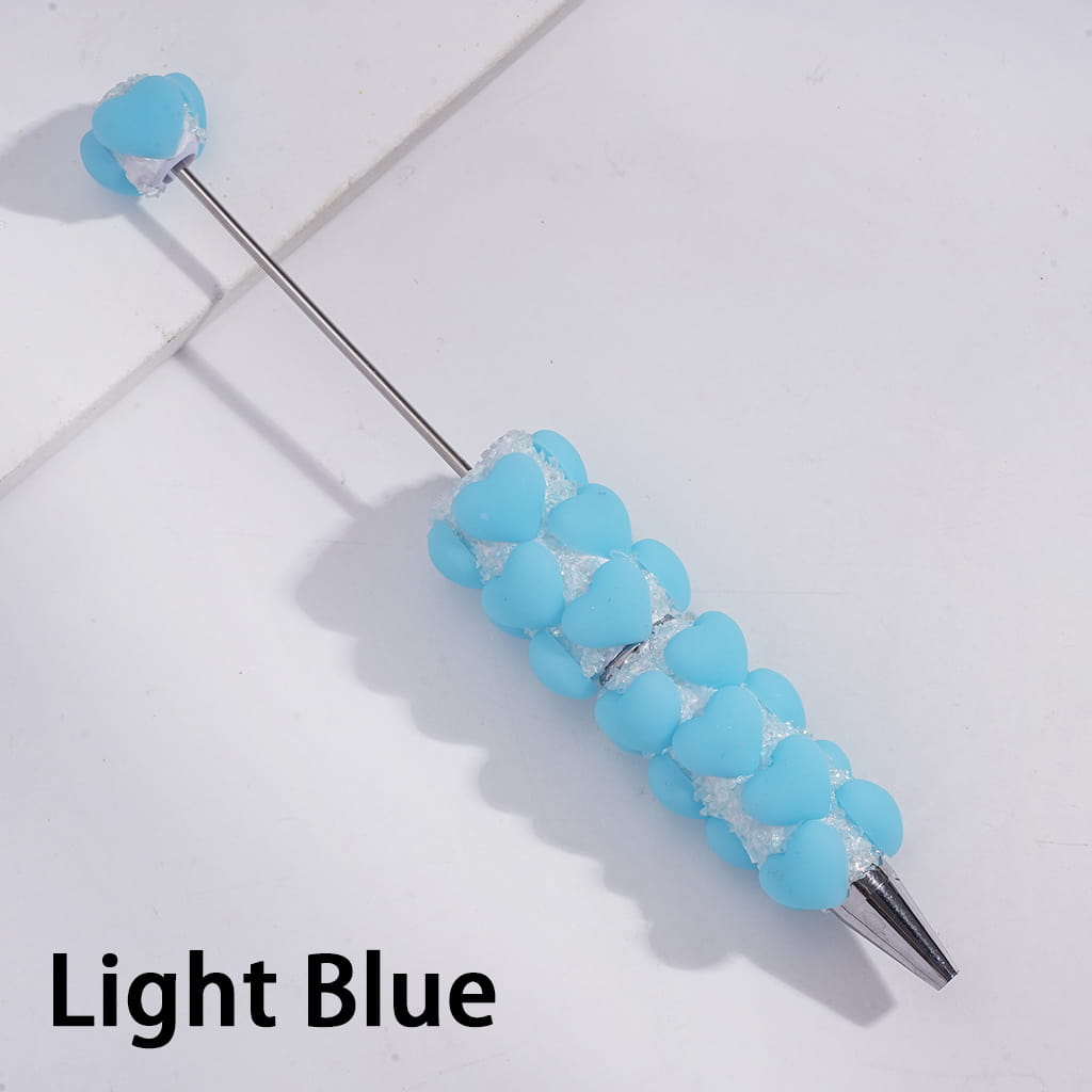 Handmade Beadable Sugar Clay Pens with Matte Hearts & Tiny Broken Rhinestones, Fully Covered Design in Multi-Color
