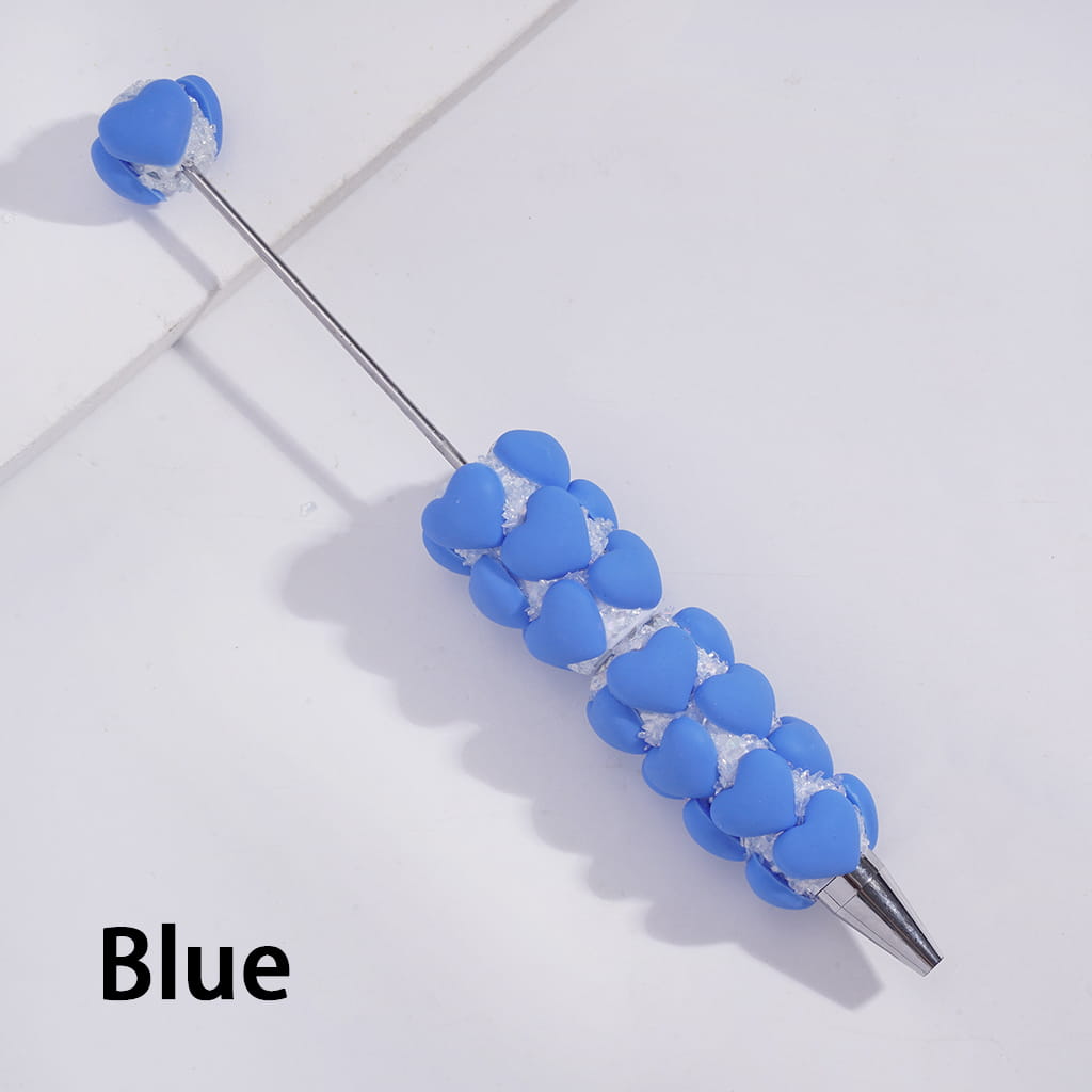 Handmade Beadable Sugar Clay Pens with Matte Hearts & Tiny Broken Rhinestones, Fully Covered Design in Multi-Color