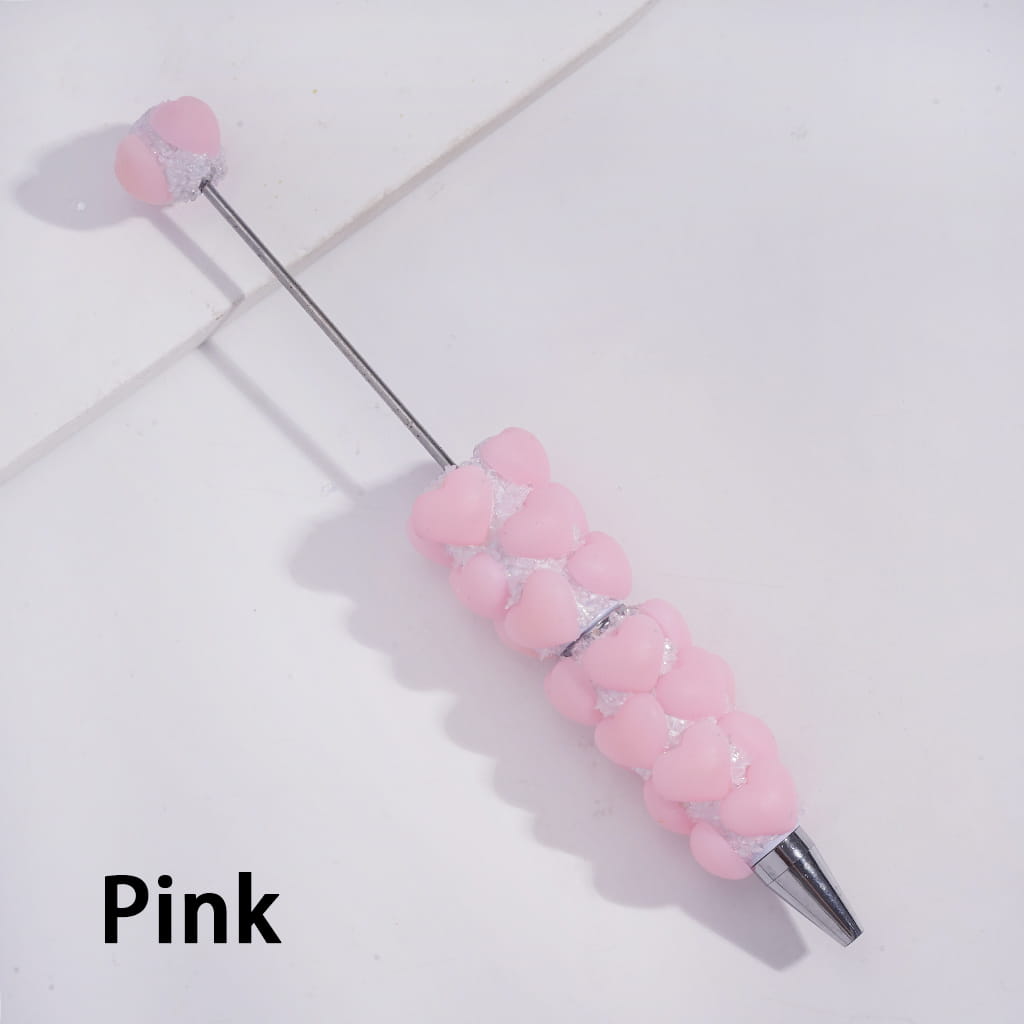 Handmade Beadable Sugar Clay Pens with Matte Hearts & Tiny Broken Rhinestones, Fully Covered Design in Multi-Color