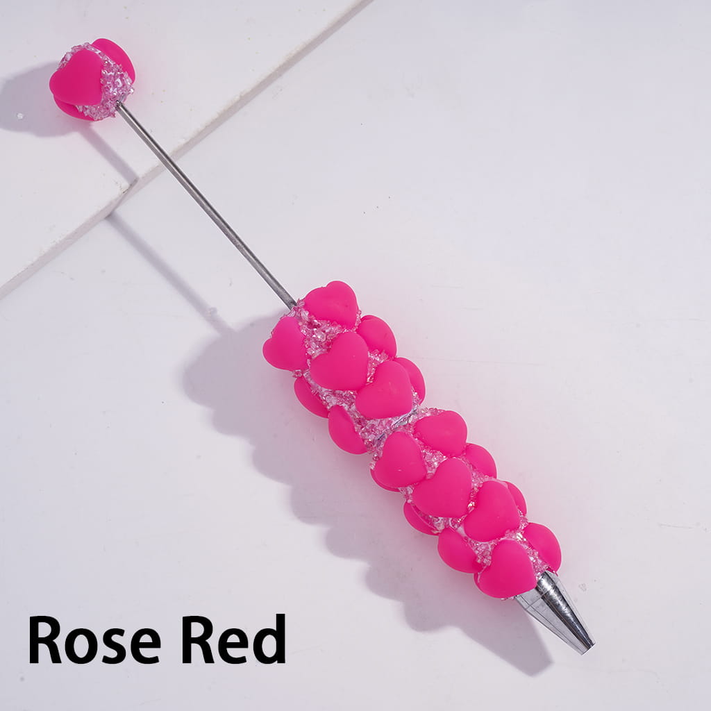 Handmade Beadable Sugar Clay Pens with Matte Hearts & Tiny Broken Rhinestones, Fully Covered Design in Multi-Color