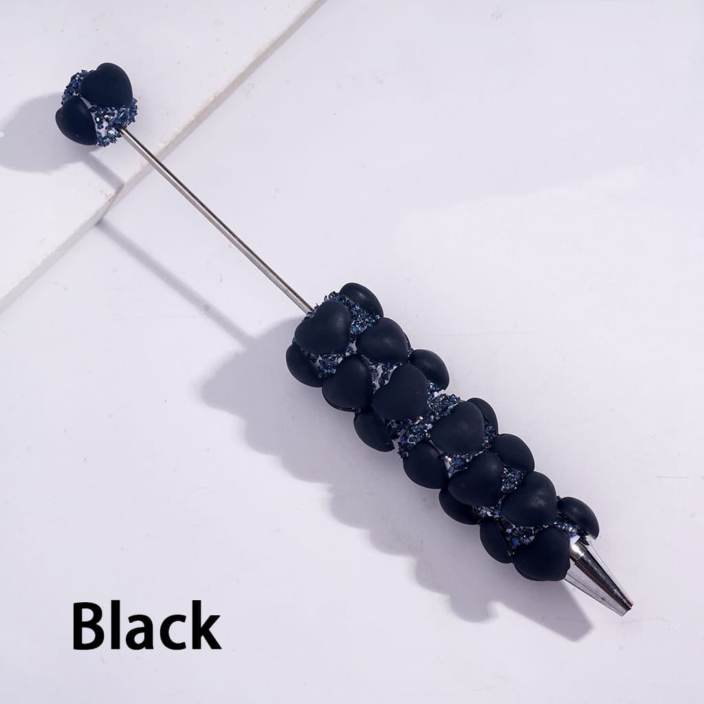 Handmade Beadable Sugar Clay Pens with Matte Hearts & Tiny Broken Rhinestones, Fully Covered Design in Multi-Color