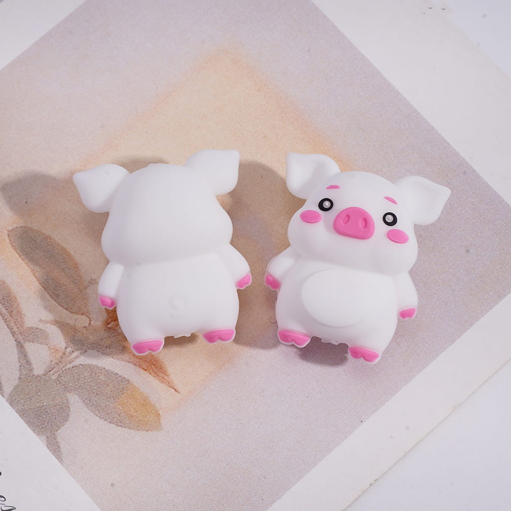 3D Cute Adorable Pig with Pink Blush, Various Colors Silicone Focal Beads
