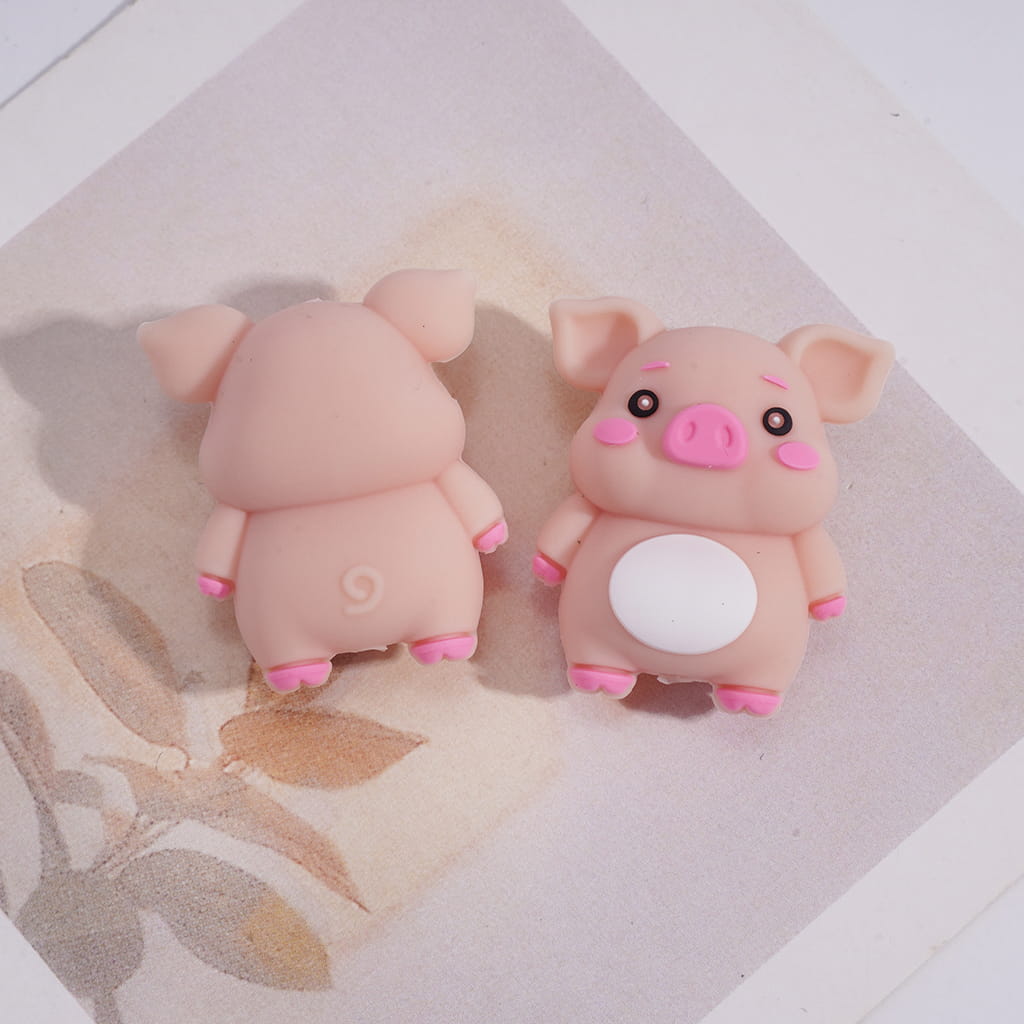 3D Cute Adorable Pig with Pink Blush, Various Colors Silicone Focal Beads