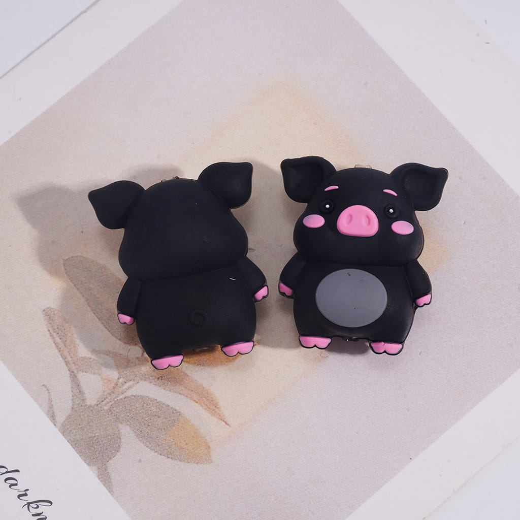 3D Cute Adorable Pig with Pink Blush, Various Colors Silicone Focal Beads