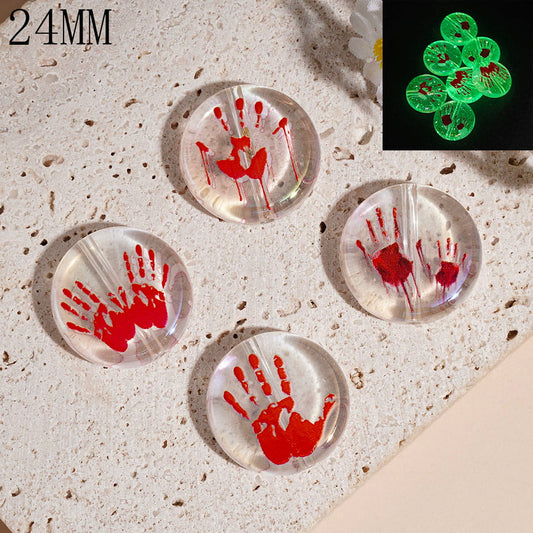 Luminous Transparent, Halloween Bloody Handprint, Flat Round Shape Acrylic Beads, 24MM, Random Mix