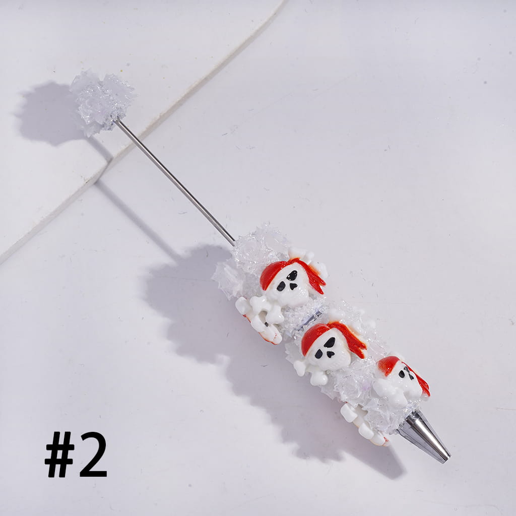 Halloween Beadable Sugar Clay Pens Fully Covered with Broken Rhinestones and Glittery Rose Flower Design