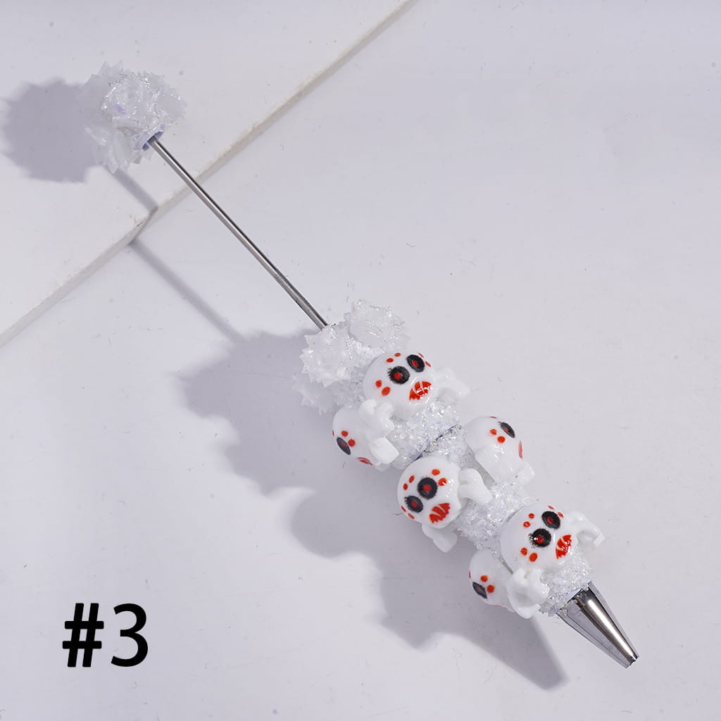 Halloween Beadable Sugar Clay Pens Fully Covered with Broken Rhinestones and Glittery Rose Flower Design