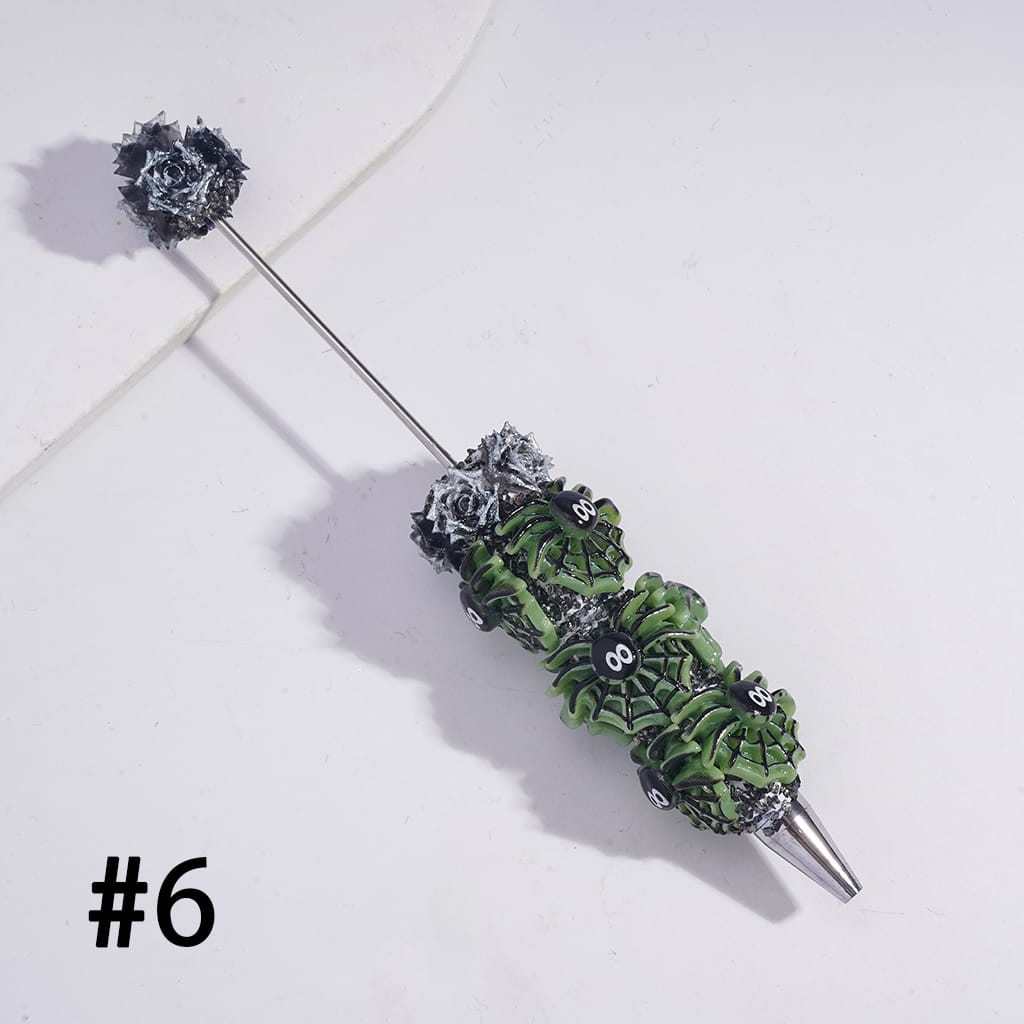Halloween Beadable Sugar Clay Pens Fully Covered with Broken Rhinestones and Glittery Rose Flower Design