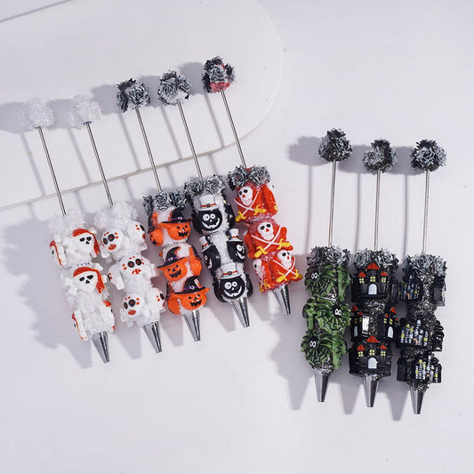 Halloween Beadable Sugar Clay Pens Fully Covered with Broken Rhinestones and Glittery Rose Flower Design