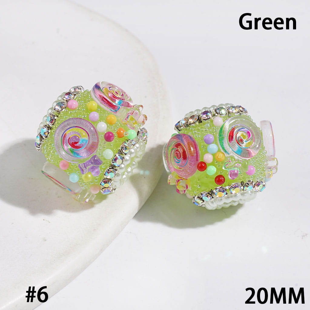 Handmade Acrylic Beads w Tiny Bubble Balls & Transparent Rainbow Lollipop Colored Small Beads, AB Rhinestone & White Pearl Ball Chains, 20MM Multi-Color