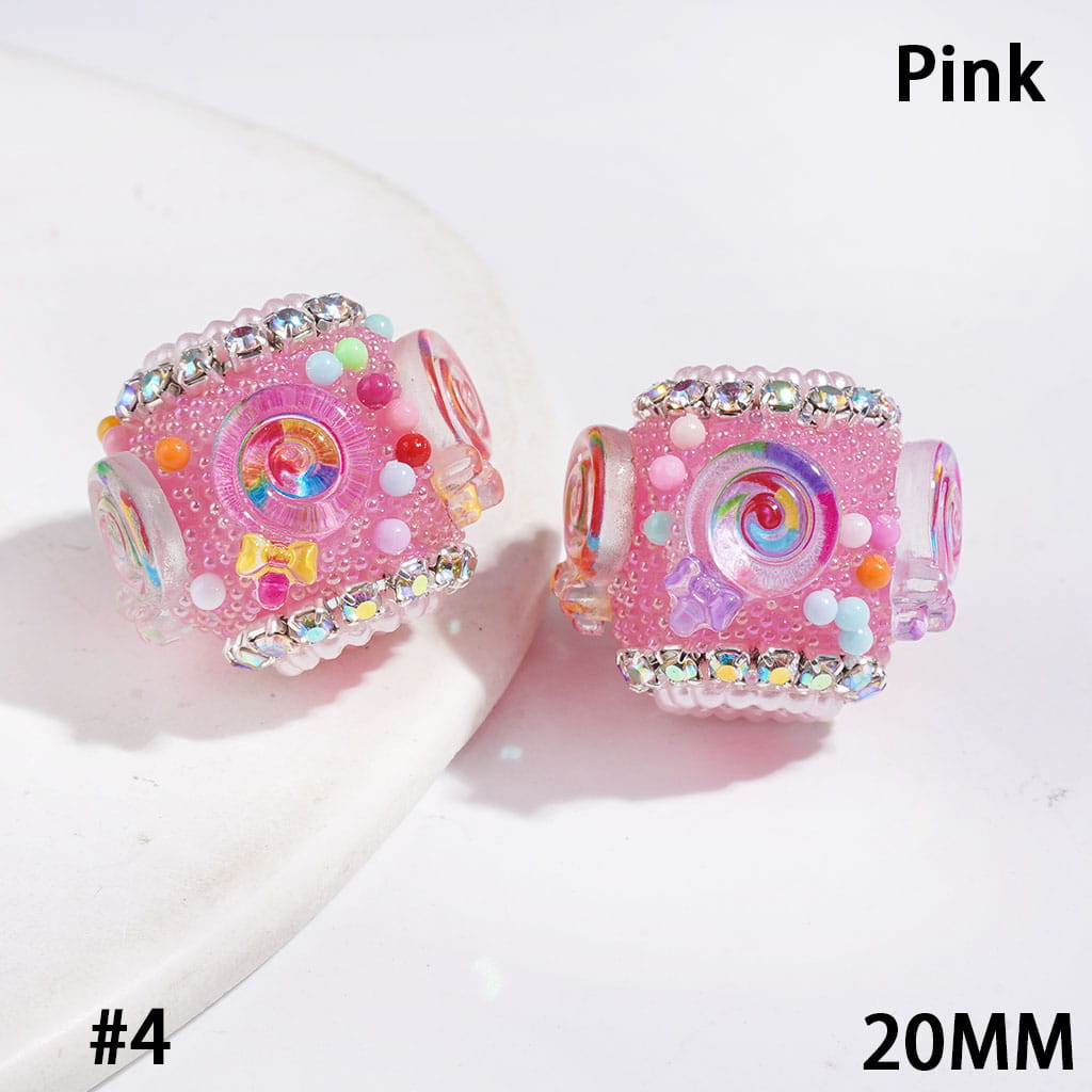 Handmade Acrylic Beads w Tiny Bubble Balls & Transparent Rainbow Lollipop Colored Small Beads, AB Rhinestone & White Pearl Ball Chains, 20MM Multi-Color