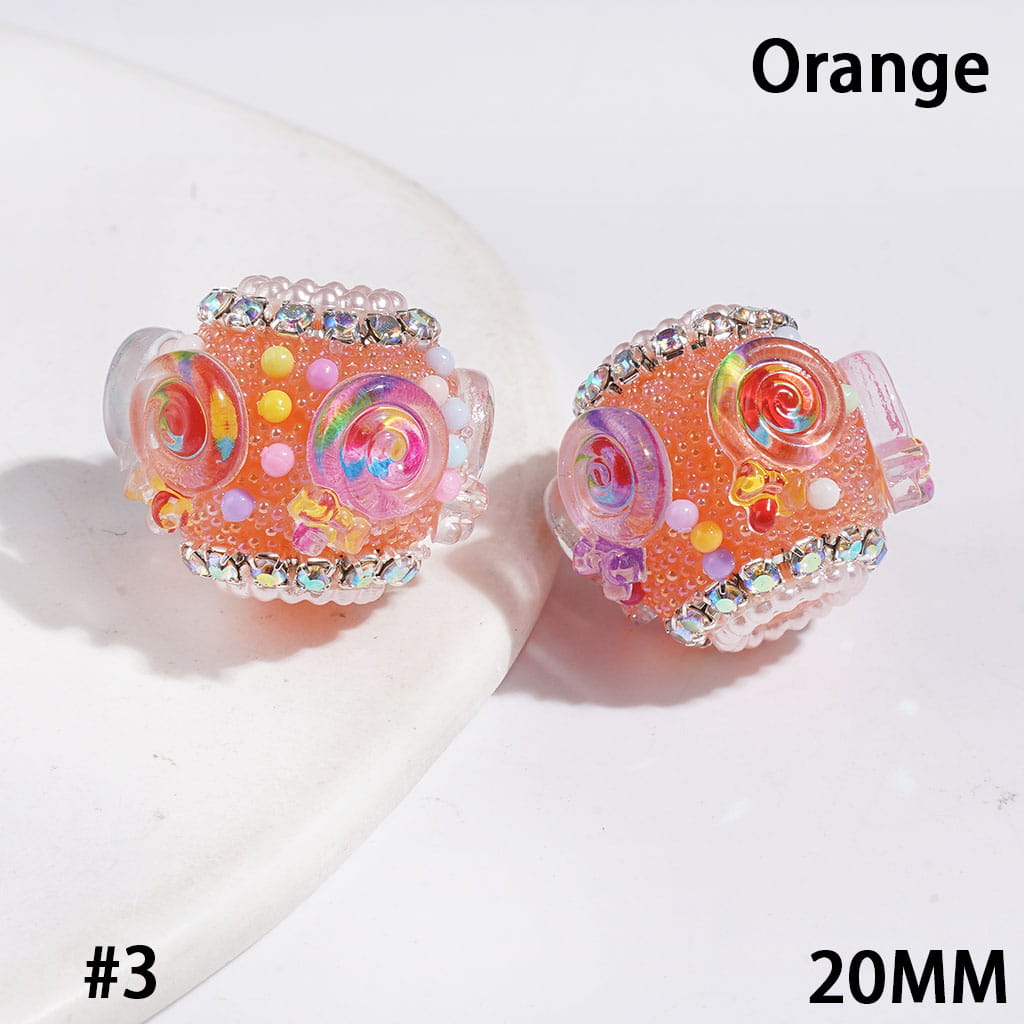 Handmade Acrylic Beads w Tiny Bubble Balls & Transparent Rainbow Lollipop Colored Small Beads, AB Rhinestone & White Pearl Ball Chains, 20MM Multi-Color