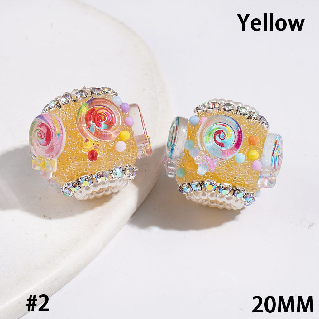 Handmade Acrylic Beads w Tiny Bubble Balls & Transparent Rainbow Lollipop Colored Small Beads, AB Rhinestone & White Pearl Ball Chains, 20MM Multi-Color