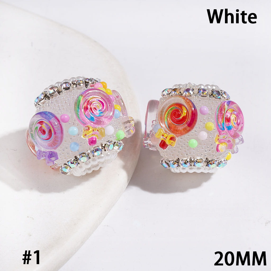 Handmade Acrylic Beads w Tiny Bubble Balls & Transparent Rainbow Lollipop Colored Small Beads, AB Rhinestone & White Pearl Ball Chains, 20MM Multi-Color