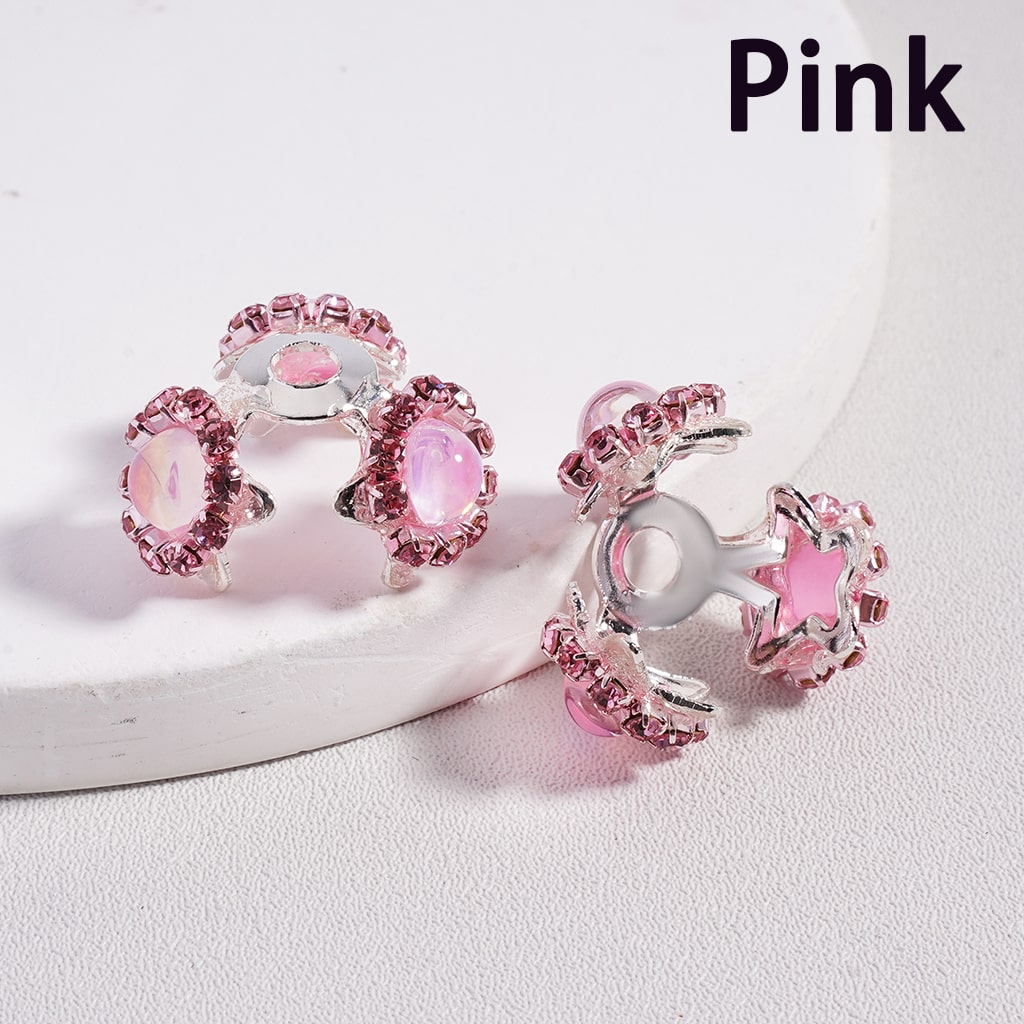 Silver Alloy with Colorful Rhinestones & Glossy Pearls Star Shape Bead Cap Cage  (Used for 16MM Beads)
