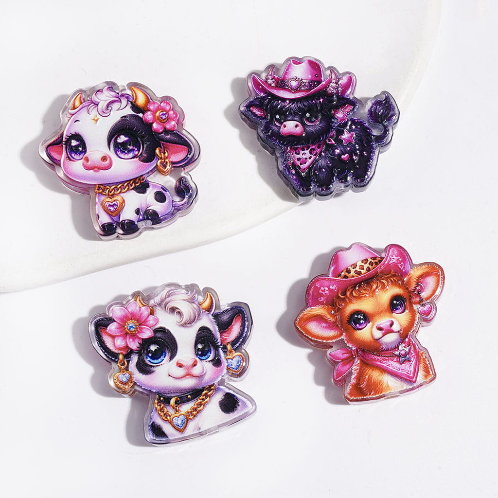 Acrylic Beads Highland Cattle in Western Cowboys Style, Pink Series, Random Mix