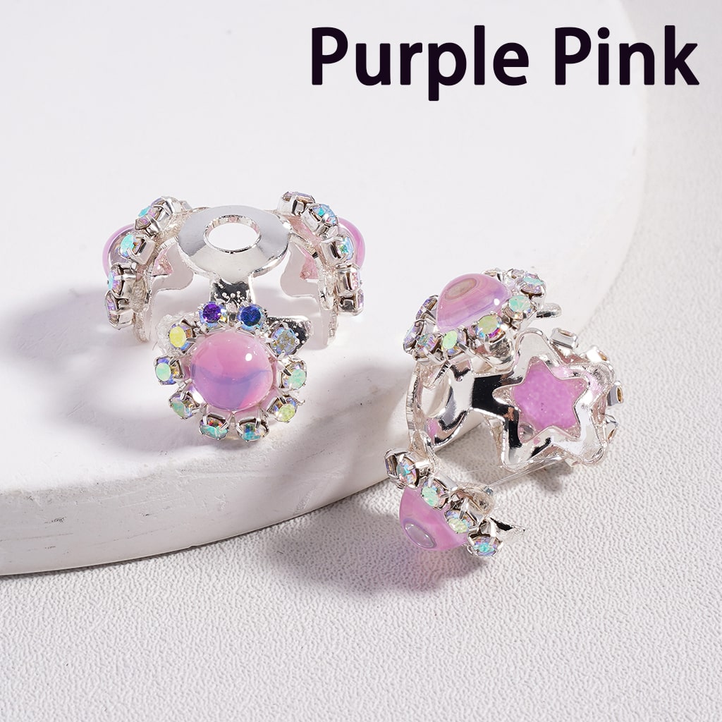 Silver Alloy with Colorful Rhinestones & Glossy Pearls Star Shape Bead Cap Cage  (Used for 16MM Beads)