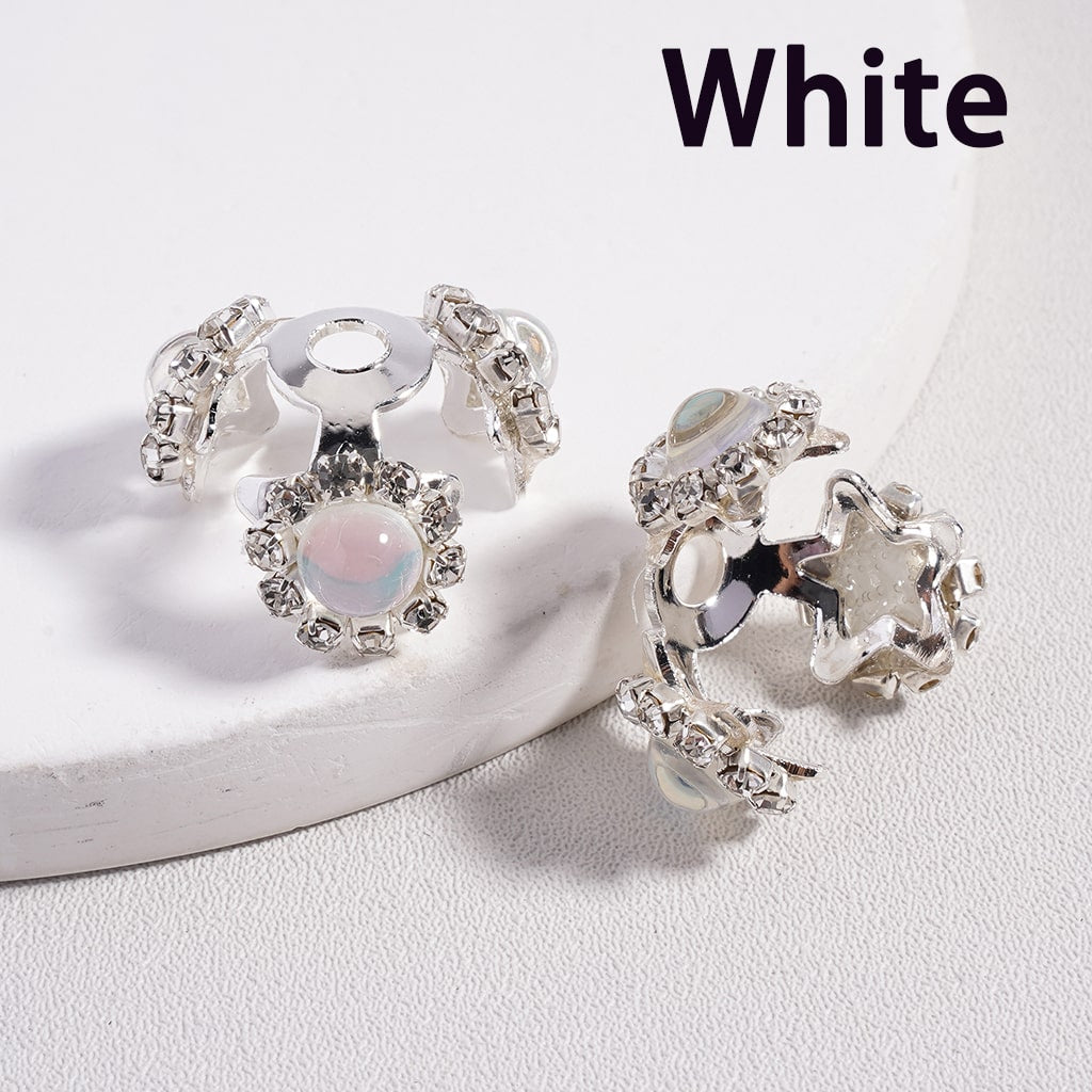 Silver Alloy with Colorful Rhinestones & Glossy Pearls Star Shape Bead Cap Cage  (Used for 16MM Beads)