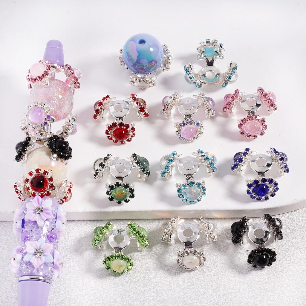 Silver Alloy with Colorful Rhinestones & Glossy Pearls Star Shape Bead Cap Cage  (Used for 16MM Beads)