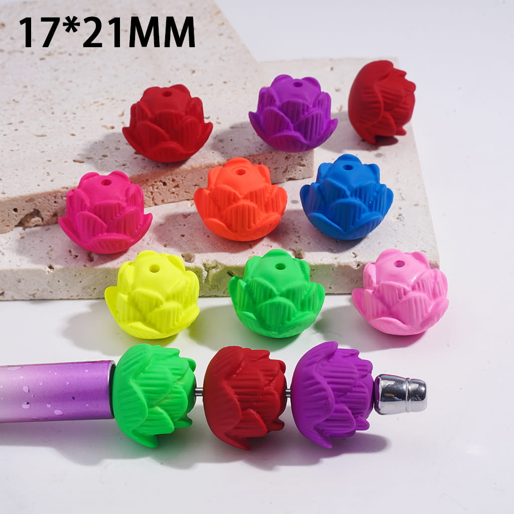 Fluorescent Multi-Color Acrylic Lotus Beads with Matte Rubber Touch Finish 17*21mm