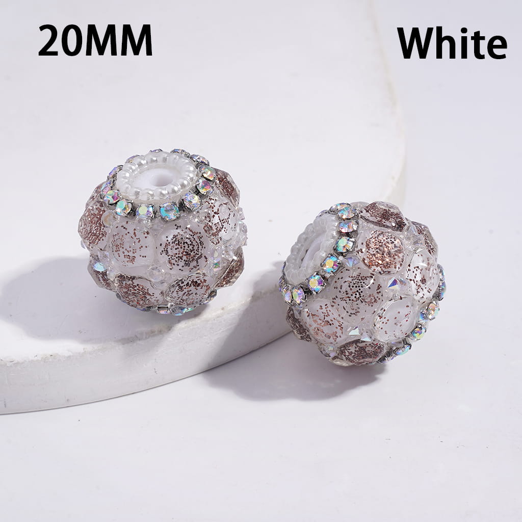 Sparkling Handmade Multi-Color Round Acrylic Beads with Full Rhinestone Cover, AB Rhinestones & White Pearl Chains, 20MM
