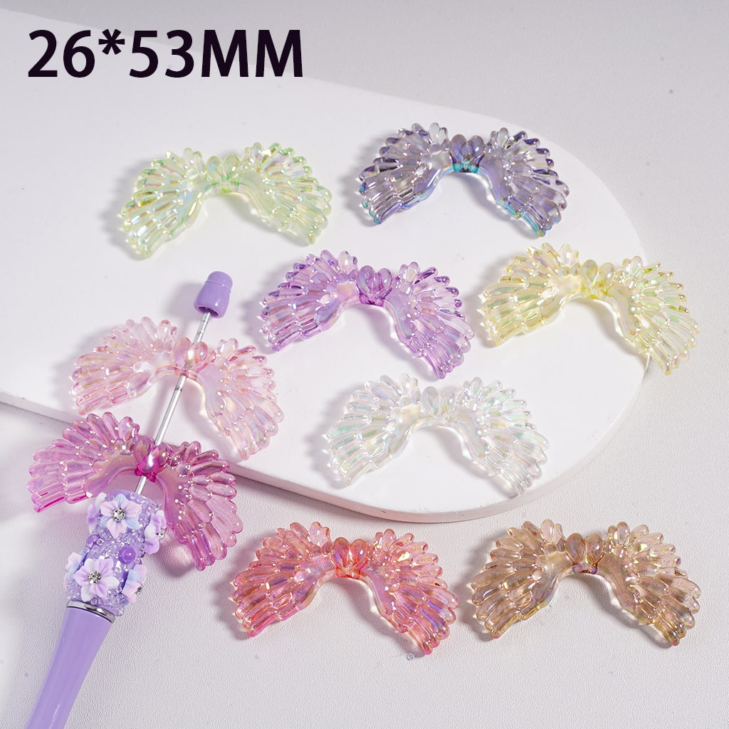 UV Coating Cute Wings Translucent Color Shiny Acrylic Beads 26*53MM (Not Luminous), Random Mix