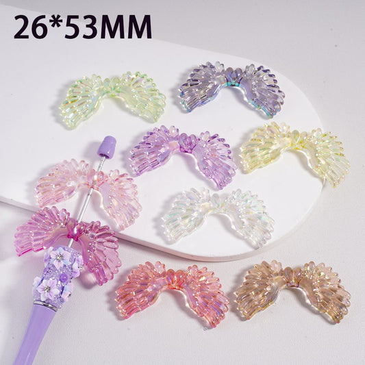 UV Coating Cute Wings Translucent Color Shiny Acrylic Beads 26*53MM (Not Luminous), Random Mix