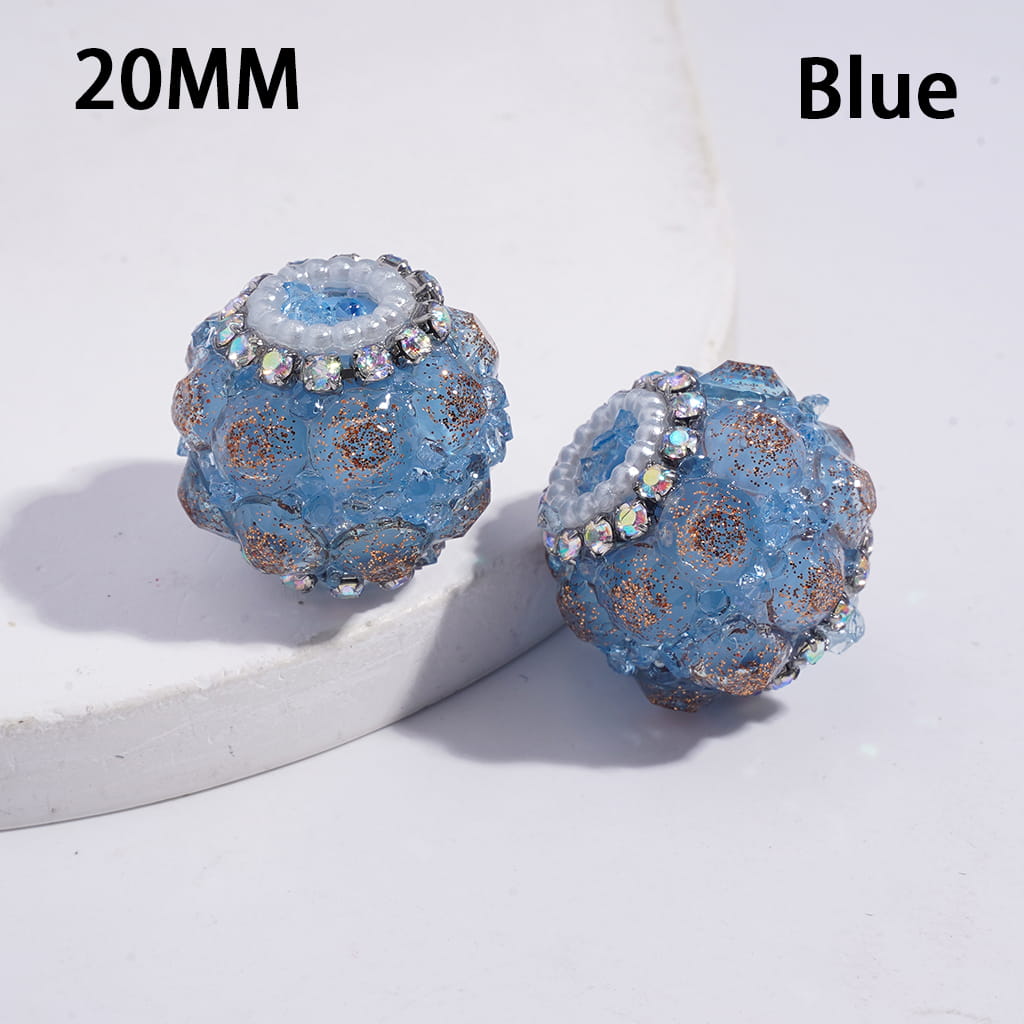 Sparkling Handmade Multi-Color Round Acrylic Beads with Full Rhinestone Cover, AB Rhinestones & White Pearl Chains, 20MM