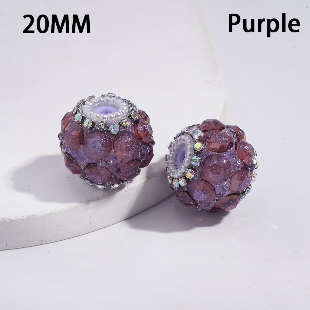 Sparkling Handmade Multi-Color Round Acrylic Beads with Full Rhinestone Cover, AB Rhinestones & White Pearl Chains, 20MM