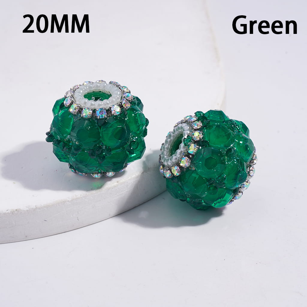 Sparkling Handmade Multi-Color Round Acrylic Beads with Full Rhinestone Cover, AB Rhinestones & White Pearl Chains, 20MM