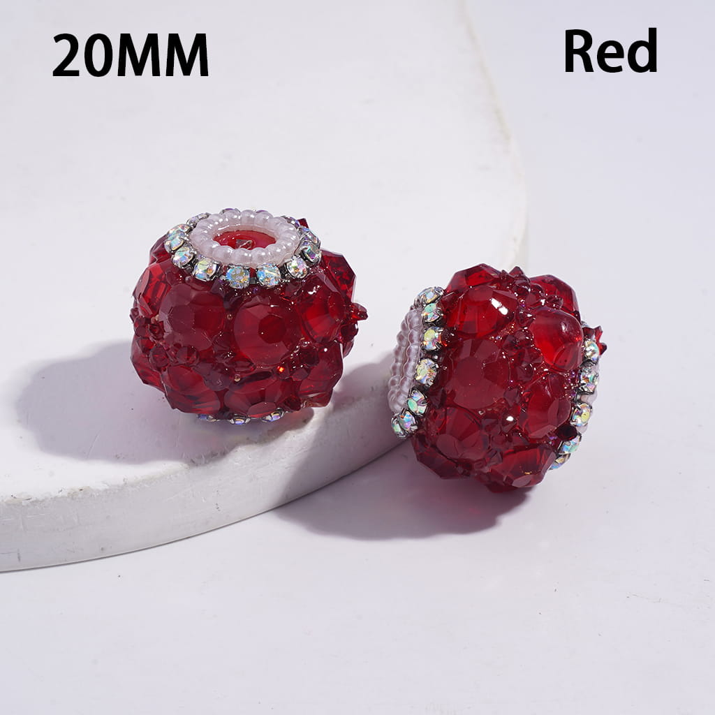 Sparkling Handmade Multi-Color Round Acrylic Beads with Full Rhinestone Cover, AB Rhinestones & White Pearl Chains, 20MM
