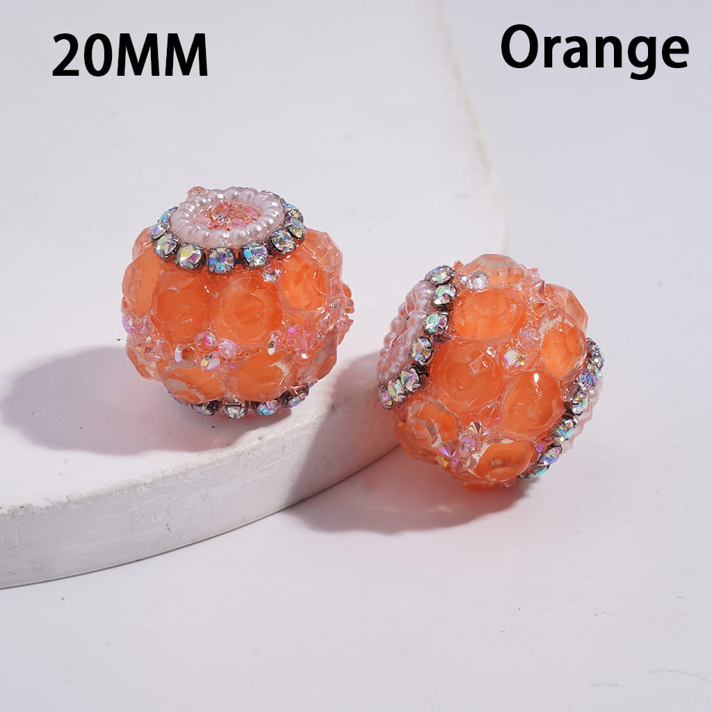 Sparkling Handmade Multi-Color Round Acrylic Beads with Full Rhinestone Cover, AB Rhinestones & White Pearl Chains, 20MM