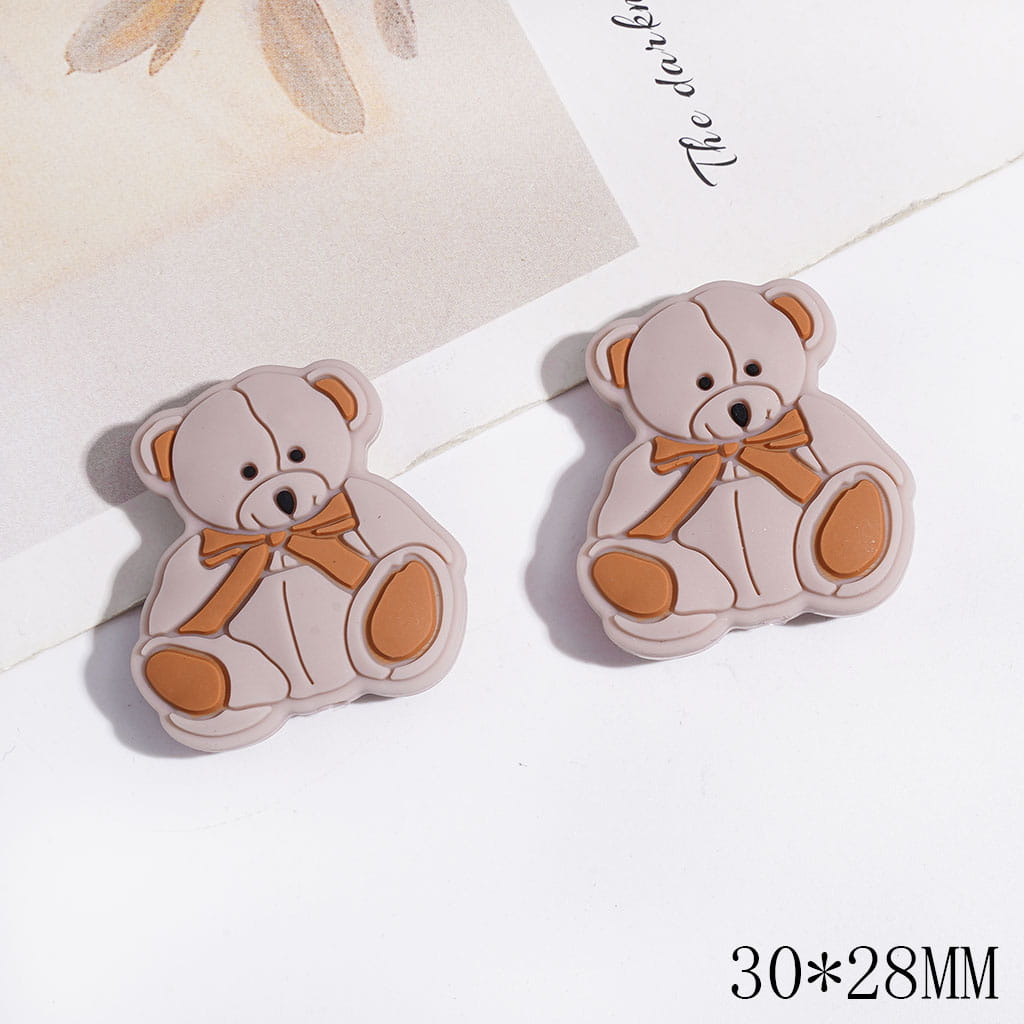 Bear Wearing Bowtie on the Neck Silicone Focal Beads, 30*28MM, Multi-Color