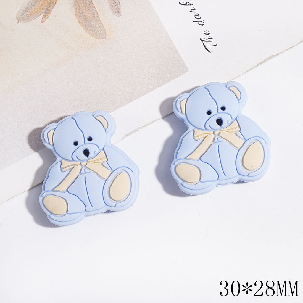 Bear Wearing Bowtie on the Neck Silicone Focal Beads, 30*28MM, Multi-Color