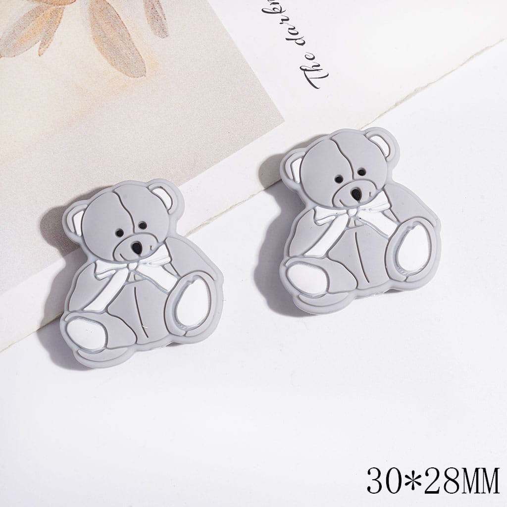 Bear Wearing Bowtie on the Neck Silicone Focal Beads, 30*28MM, Multi-Color