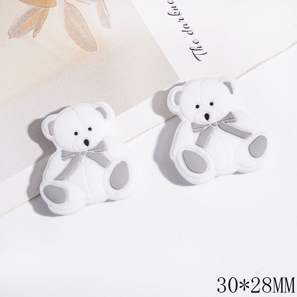 Bear Wearing Bowtie on the Neck Silicone Focal Beads, 30*28MM, Multi-Color