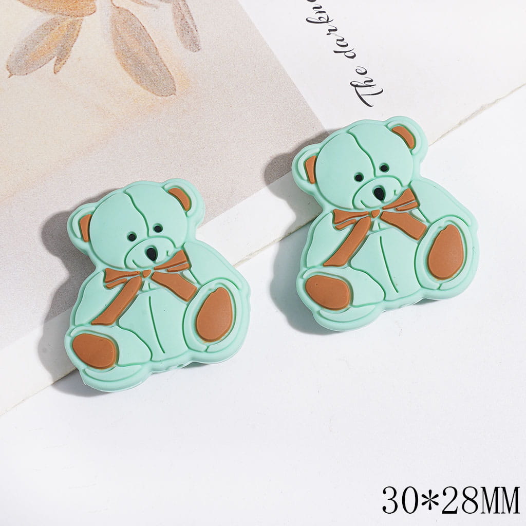 Bear Wearing Bowtie on the Neck Silicone Focal Beads, 30*28MM, Multi-Color