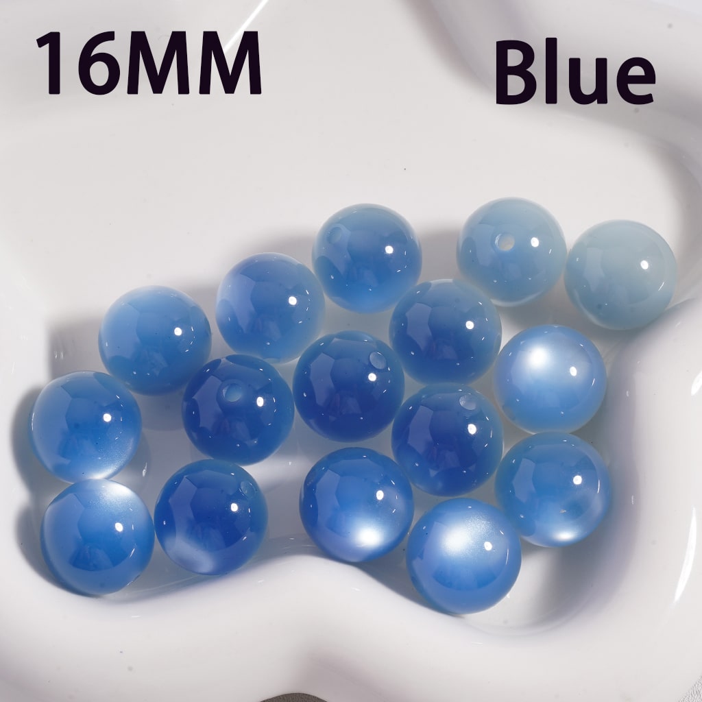 Blue beads with '16MM' and 'Blue' text on a white background

