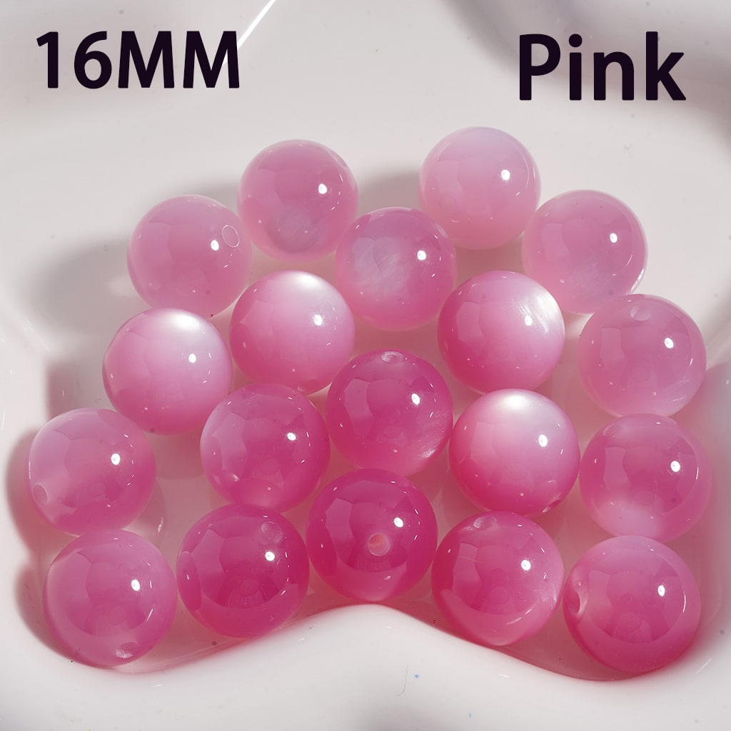 Pink beads labeled '16MM' and 'Pink' on a white background

