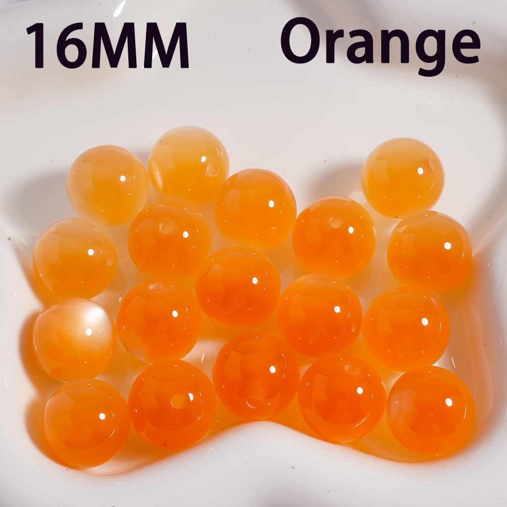 Orange beads labeled '16MM' on a white background

