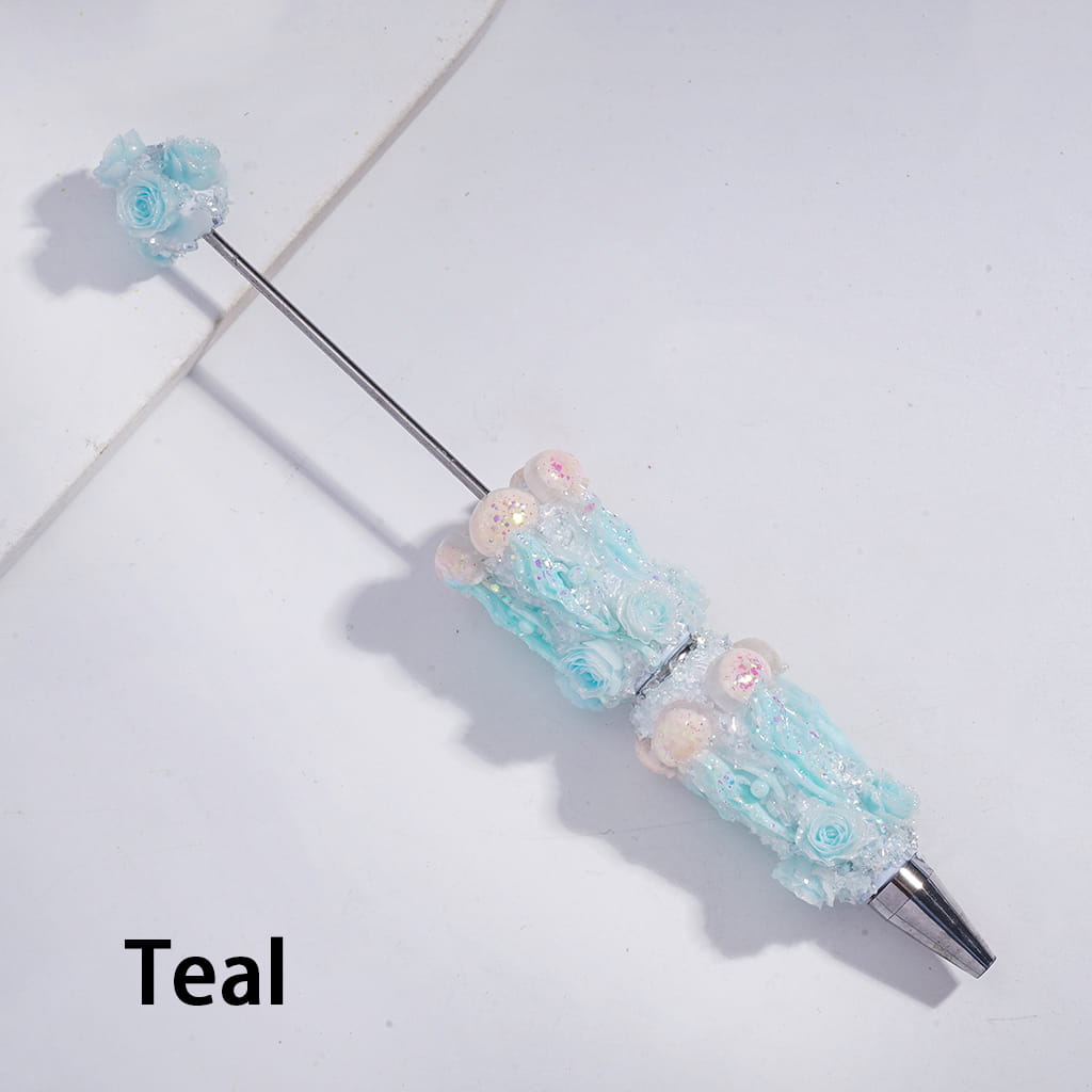 Sugar Clay Beadable Pens Fully Covered with Jellyfish Design, Broken Rhinestones & Rose Flowers, Multi-Color