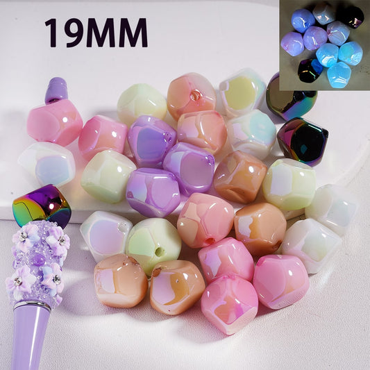 Luminous UV Coated Jelly Color Multi-Faceted Abnormal Shape Mini Acrylic Beads 19MM, Random Mix