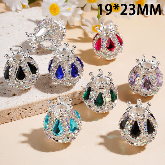 Crown Metal Alloy Six Pointed Flower Handmade Acrylic Beads with Drop Water & "V" Shaped AB Rhinestone & Silver Plated Finish, 19*23MM, Random Mix
