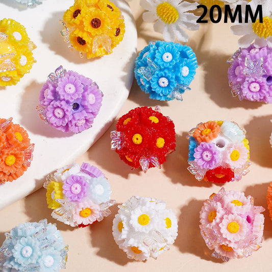 UV-Coated Daisy Flower with Clear AB Butterfly Handmade Acrylic Beads, 20MM Multi-Color Random Mix