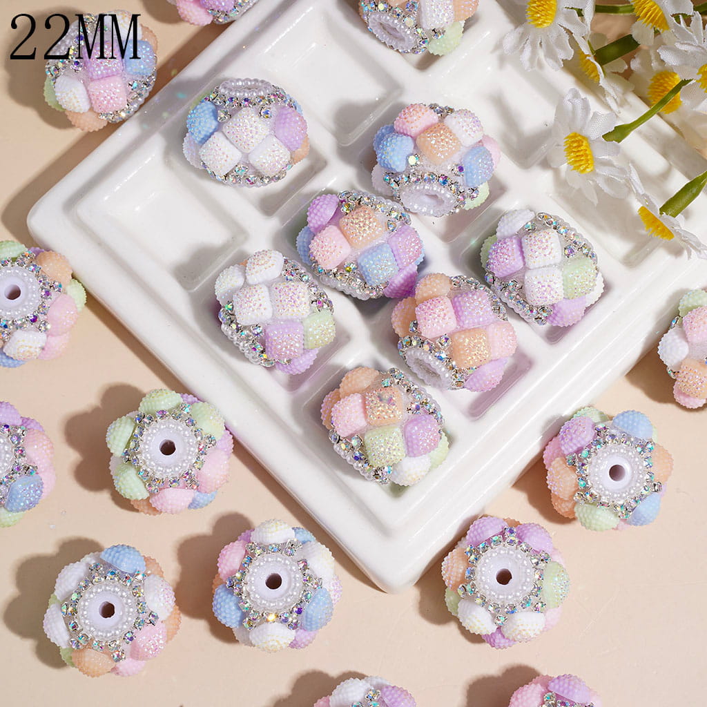 UV-Coated Frosted Square Cube, AB Rhinestone & White Pearl Chains, Handmade Acrylic Beads, 22MM Random Mix