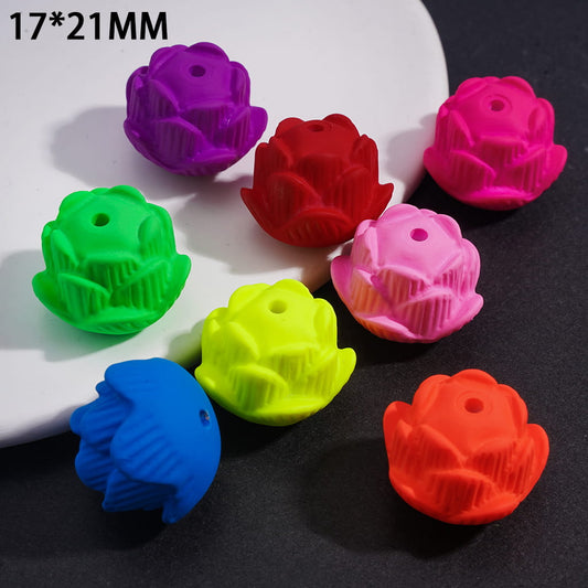 Fluorescent Multi-Color Acrylic Lotus Beads with Matte Rubber Touch Finish 17*21mm