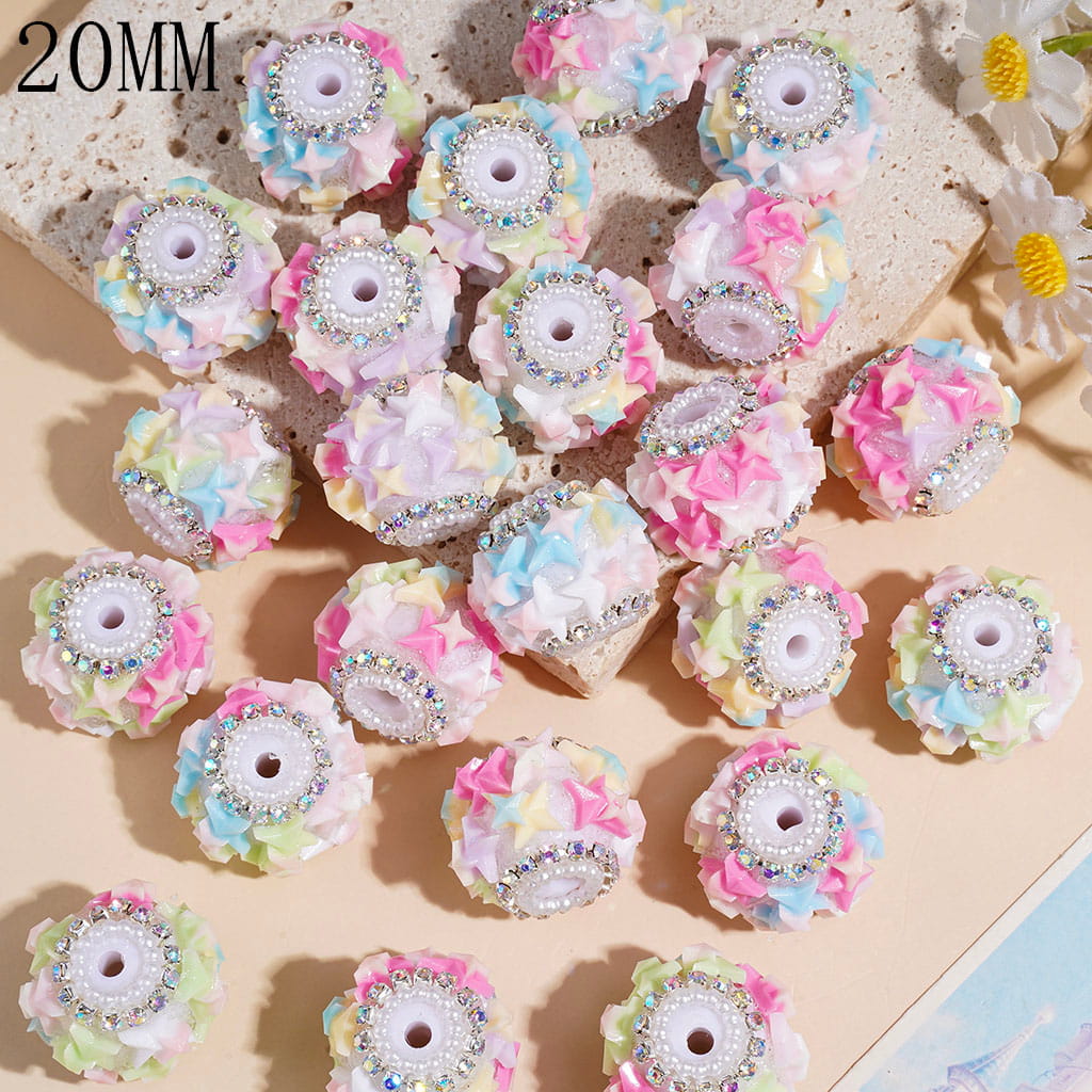 Colorful Star with AB Rhinestones & White Pearl Chains, Handmade Acrylic Beads 20MM